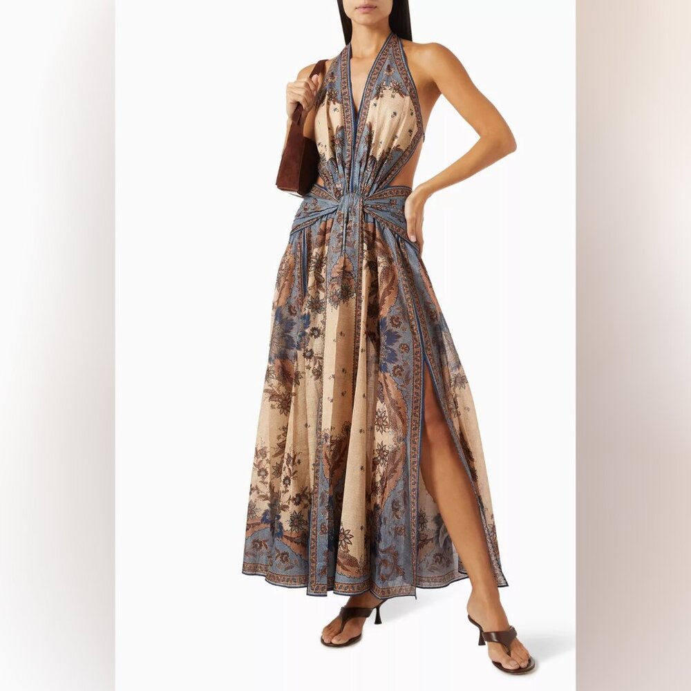 NWOT ！Zimmermann Ascension Plunge Halterneck Dress in Cotton- Size 0/US4
